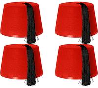 Chapeau Fez en feutre rouge avec pompon noir - Lot de 1 - Couvre-chef emblématique turc et arabe - Parfait pour les voyages dans le temps, les déguisements de médecin, les thèmes de la guerre froide