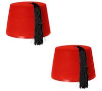 Chapeau Fez en feutre rouge avec pompon noir - Lot de 1 - Couvre-chef emblématique turc et arabe - Parfait pour les voyages dans le temps, les déguisements de médecin, les thèmes de la guerre froide