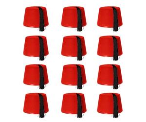 Chapeau Fez en feutre rouge avec pompon noir - Lot de 1 - Couvre-chef emblématique turc et arabe - Parfait pour les voyages dans le temps, les déguisements de médecin, les thèmes de la guerre froide