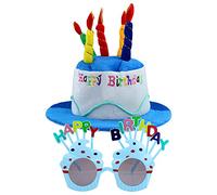 Chapeau-gâteau Happy Birthday Joyeux Anniversaire Peluche gâteau pour Lunettes de Fête d'anniversaire pour Filles Adultes Décoration de Fête blue