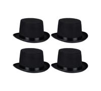 Relaxdays Chapeau Haut de Forme, Lot de 4, cylindrique, 58 cm, Accessoire Costume, Carnaval, Halloween, fête, Noir