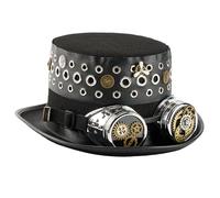 Chapeau haut de forme à œillets sur le thème de l'âge industriel avec lunettes - Accessoire de célébration - Design mécanique unisexe - Accessoires d'Halloween