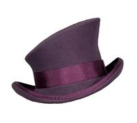 Chapeau haut-de-forme asymétrique en laine pour femmes et hommes - Unisexe - Chapeau punk à vapeur - Chapeau haut de gamme - Ruban décoratif - Chapeau d'hiver en cuir pour hommes, violet, Taille