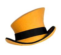 Chapeau haut-de-forme asymétrique en laine pour femmes et hommes - Unisexe - Chapeau punk à vapeur - Chapeau haut de gamme - Ruban décoratif - Chapeau d'hiver en cuir pour hommes, jaune, Taille unique