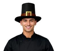 Chapeau Haut de Forme Chapeau Noir de Pèlerin pour Adulte avec Boucle Dorée Accessoire Classique De Thanksgiving avec Bande Marron Chapeaux Noir Idéal pour Fête, Déguisement, (01 Black, One Size)