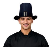 Chapeau Haut de Forme Chapeau Noir de Pèlerin pour Adulte avec Boucle Dorée Accessoire Classique De Thanksgiving avec Bande Marron Chapeaux Noir Idéal pour Fête, Déguisement, Spectacle Scénique