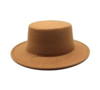 Chapeau Haut de Forme Chapeaux feutrés for garçons et filles, casquettes de Jazz à dessus plat, chapeaux robe formelle, automne hiver(Khaki)