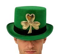 Chapeau Haut-de-forme Costume | Design Doré avec Motif Végétal | Chapeau Vert Irlandais Symbole de Chance Saint-Patrick - Accessoire pour Magiciens Adultes Femmes Ados Seniors Spectacles Fêtes Déguise