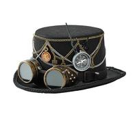 Chapeau haut-de-forme de l'âge industriel avec chaîne en métal pour lunettes sombres pour fêtes costumées, Halloween, événement, accessoires photo, gothique, cosplay