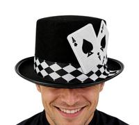 Chapeau haut de forme de magicien - Dimensions 29,5 x 25 x 13 cm, construction en feutre, conception de motifs de cartes à jouer, accessoire de costume pour spectacle sur scène | Théâtre Cosplay