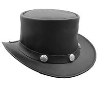 Chapeau haut-de-forme en cuir de vache véritable Noir Buffalo Coins Band Steampunk Chapeau de magicien HL0011, marron, L