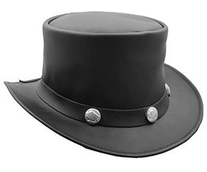 Chapeau haut-de-forme en cuir de vache véritable Noir Buffalo Coins Band Steampunk Chapeau de magicien HL0011, marron, XL