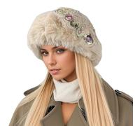 Chapeau haut-de-forme en velours épais avec fleurs à paillettes pour l'automne et l'hiver, kaki, Taille unique