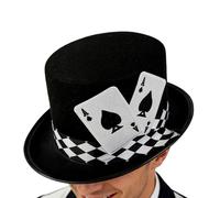 Chapeau Haut-De-Forme Pour Déguisement,Motif De Cartes À Jouer,Haut De Forme En Feutre - Pour Animateurs Professionnels Professeurs Théâtre Organisateurs Fêtes Cosplayeurs Spectacles Halloween Pièces