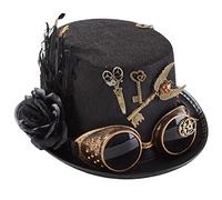 Chapeau haut-de-forme punk gothique plume fleur ciseaux chapeau steampunk fête performance pour Halloween Steampunk avec lunettes