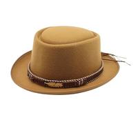 Chapeau haut de forme rond vintage avec bande en cuir - Chapeau d'hiver pour femme - Bord large - Coton pour mariage, Camela3, Taille unique