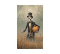 Chapeau haut-de-forme squelette vintage pour Halloween - Drapeaux esthétiques pour cour et maison - Bannière de vœux avec œillets - Décoration d'intérieur ou d'extérieur