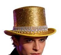 Chapeau haut-de-forme unisexe avec strass, chapeau de costume brillant - pour spectacles de magie, fêtes, carnavals, spectacles masqués
