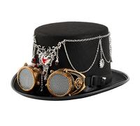 Chapeau haut-de-forme victorien en laine ornée d'équipement mécanique avec chaîne punk esthétique et lunettes amovibles pour événement à thème, Halloween, cosplay
