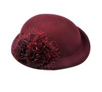 Chapeau haut de gamme élégant avec nœud pour femme, fête de mariage, béret à bord déformé, chapeau d'hiver vintage en feutre de laine, Bordeaux 1, Taille M