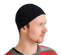 Chapeau Homme Bonnet Court Islam - Kufi Beanie Crane Chauve en Coton Elastique Skull Cap Mode Ajusté Fait À La Main en 2 Tailles Noir
