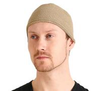 Chapeau Homme Bonnet Court Islam - Kufi Beanie Crane Chauve en Coton Elastique Skull Cap Mode Ajusté Fait À La Main en 2 Tailles Beige