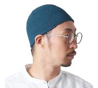 Chapeau Homme Bonnet Court Islam - Kufi Beanie Crane Chauve en Coton Elastique Skull Cap Mode Ajusté Fait À La Main en 2 Tailles Bleu