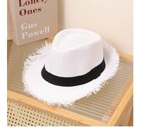Chapeau Homme FUNMOON - Panama Été Trilby Fedora De Paille - Protection UV Large Bord - Blanc