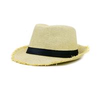 Chapeau Homme FUNMOON - Panama Été Trilby Fedora De Paille - Protection UV Large Bord - Noir