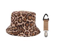 Chapeau Imprimé Léopard Réversible Pour Femme - Seau D'Été, Festival, Soleil - Avec Pince À Chapeau