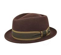 Chapeau Jazz Pork Pie Charles | Feutre de Laine Ruban Rayé | Fabriqué en Italie | Homme Femme | Automne/Hiver - Marron - 58/59 cm