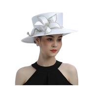 Chapeau Mariage Chapeau haut-de-forme en satin à fleurs et strass for femme, accessoire de photographie, idéal for un banquet, mariage ou une cérémonie(White)
