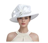 Chapeau Mariage Chapeau haut-de-forme en satin avec strass for femme, accessoire de photographie, idéal for un banquet, mariage ou une cérémonie(White)