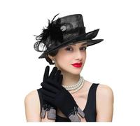 Chapeau Mariage Chapeaux bibi à dessus plat for femmes, élégants chapeaux de mariée avec plumes(Black)