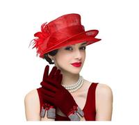 Chapeau Mariage Chapeaux bibi à dessus plat for femmes, élégants chapeaux de mariée avec plumes(Red)