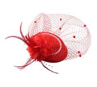 Chapeau mariage plumes élégant accessoire femme pour courses nuptiales et occasions spéciales bandeau cheveux sophistiqué avec voile (Red, One Size)