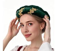 Chapeau médiéval pour femme - Velours doux avec bordure dorée vintage - Costume de cosplay - Bord roulé médiéval - Pour homme et femme - Vacances d'Halloween - Bals masqués