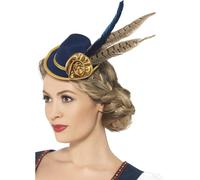 Chapeau Mini Oktoberfest Pour Femmes Bleu Avec Plume Deluxe Costume Allemand