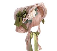 Chapeau multicolore fait à la main en dentelle avec ruban floral français à dessus plat pour protection solaire pour un usage quotidien, Vert rétro plus blanc, Taille unique