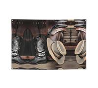 Chapeau noir de cowboy bottes occidentales créant une atmosphère festive bannière festive 119,4 x 180,3 cm pour Noël, fêtes nocturnes, réunions entre amis