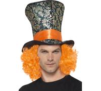 Chapeau Noir Multi Avec Cheveux Orange Accessoire De Déguisement Pour Adultes