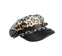 Chapeau octogonal clouté élégant motif léopards décoration boucles d'automne pour les amateurs de style urbain décontracté Streetwear chapeau, imprimé léopard, Taille unique