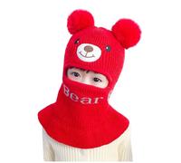 Chapeau ours de dessin animé pour fille et garçon, Protection des oreilles en Crochet, écharpe boule de cheveux, ensemble intégré, chapeaux à pompon, vêtements d'extérieur