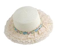 Chapeau Panama élégant en dentelle française pour femme Photographie Mode Beachwear All Matching Printemps Camping Fleur Chapeau de paille, Blanc laiteux, Taille unique