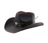 Chapeau Panama Homburg avec bordure étoile vintage pour dîner en plein air décontracté pour homme, noir/rouge, Taille unique