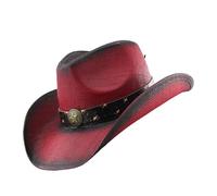 Chapeau Panama Homburg avec bordure étoile vintage pour dîner en plein air décontracté pour homme, Rouge Noir 1, Taille unique