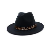 Chapeau panama pour femme Fedora à large bord avec imprimé léopard boucle de ceinture (circonférence : 56-58 cm)