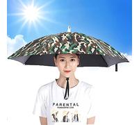 Chapeau Parapluie de Tete Adulte, 2 Pcs Portable Mains Libres Parapluie Parasol Chapeau de Pêch avec Bande élastique pour Golf Campant Jardinage Randonnée(Size:77cm,Color:E)