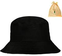 Chapeau Pêche Chapeau de Seau 56-58cm Noir Coton Doux et Polyester Unisex Bords Arrondis Chapeaux Sun pour L’extérieur Les Jeux de Guerre La Pêche Randonnée Camping Voyage