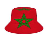 Chapeau Pêcheur Unisexe MotifMorocco Drapeau,Bob en Polyester Sergé Durable,Léger et Respirant,Protection UV pour Plage,Randonnée et Voyage,Red